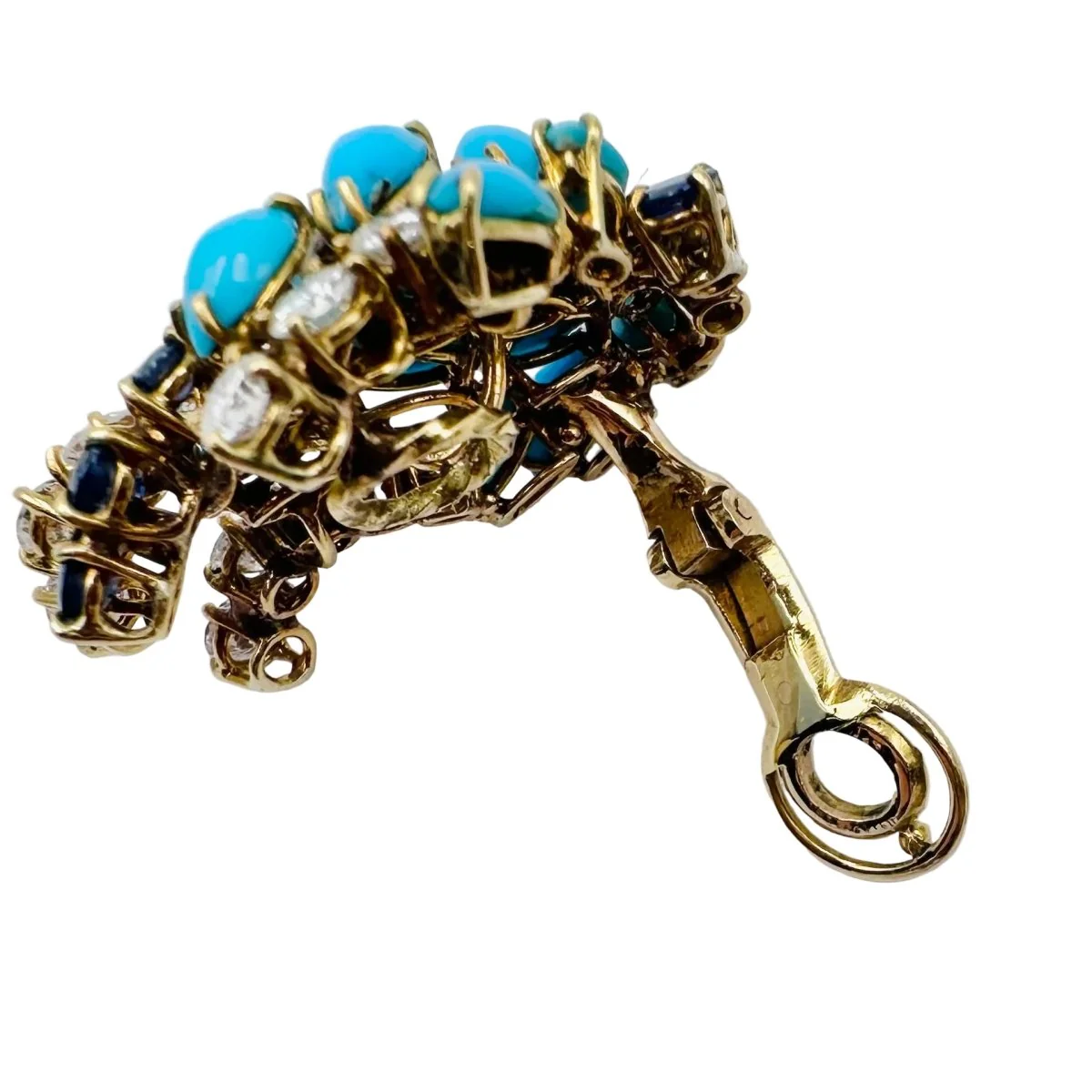 Boucles d'oreilles Clips BOUCHERON or jaune, turquoises, saphirs et diamants - Image 5