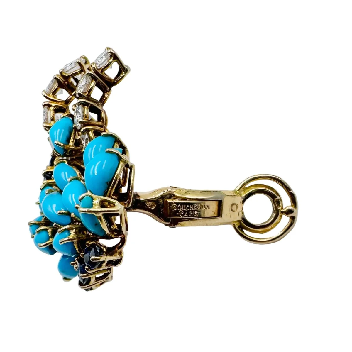 Boucles d'oreilles Clips BOUCHERON or jaune, turquoises, saphirs et diamants - Image 6
