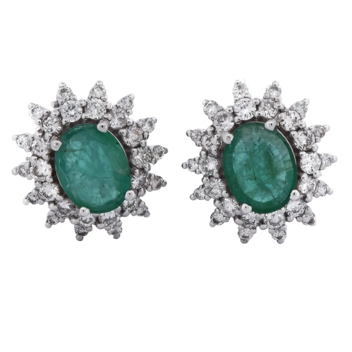 Boucles d'oreilles Clips en or blanc, émeraudes et diamants