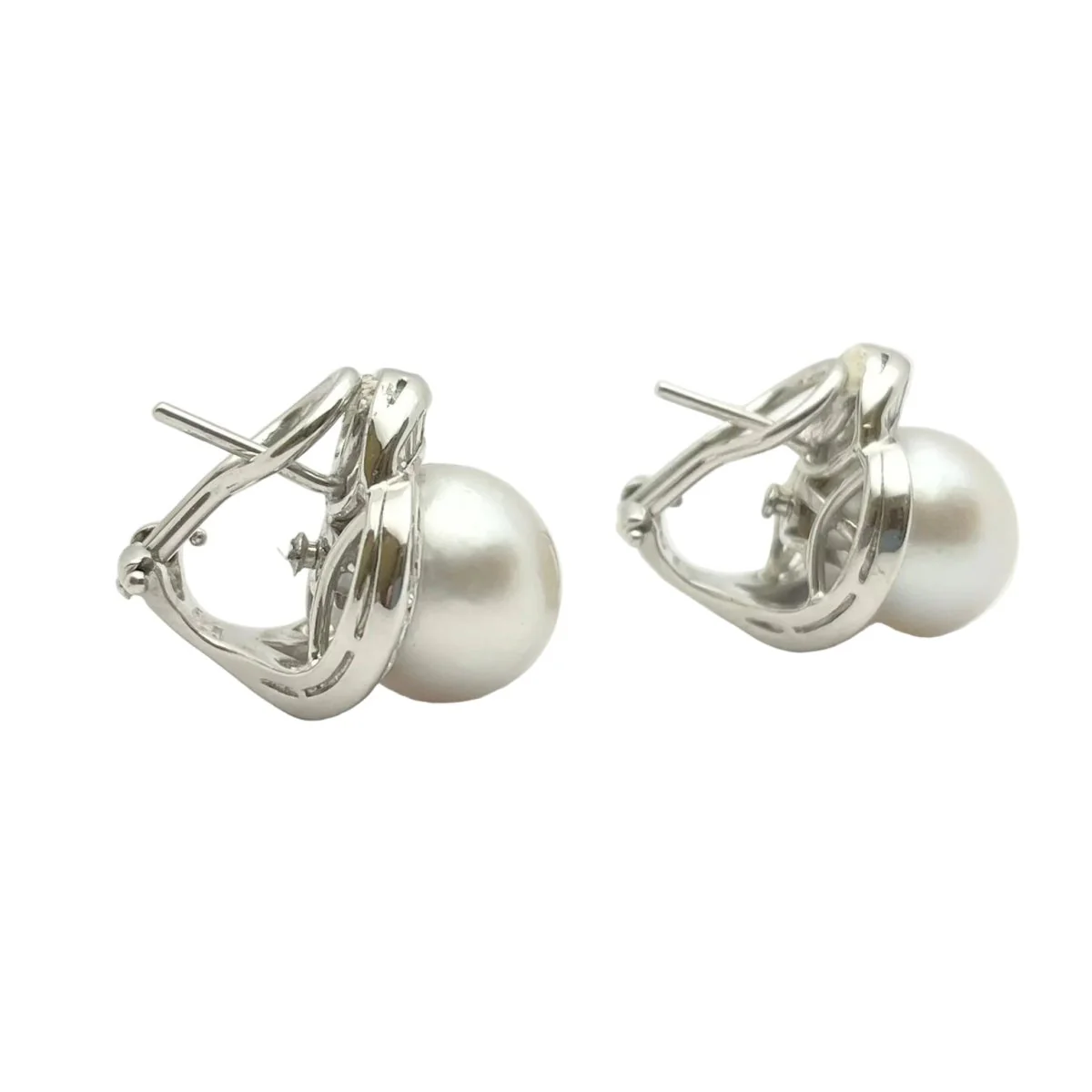 Boucles d'oreilles Clips en or blanc, pearls et diamants - Image 5
