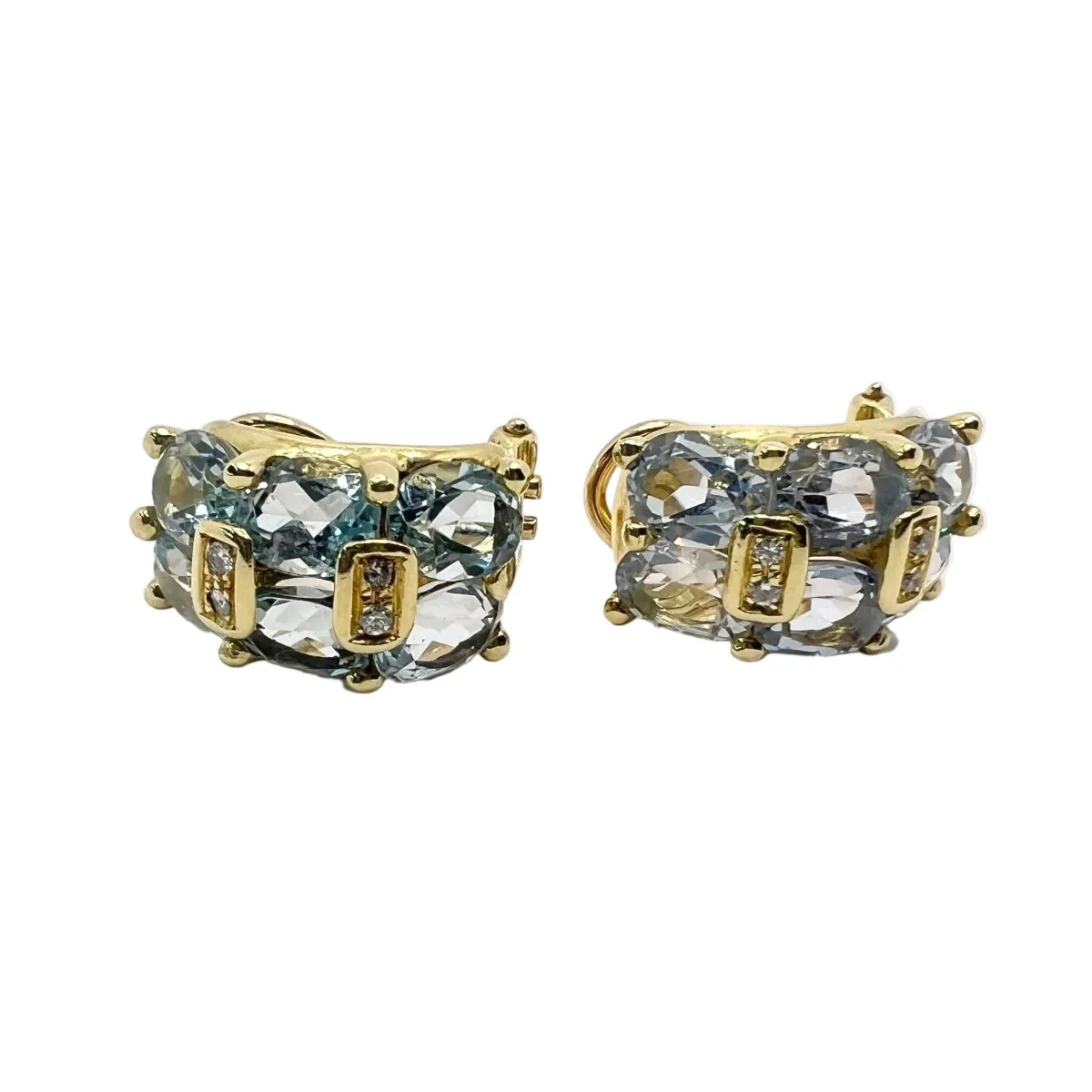 Boucles d'oreilles Clips en or jaune, aigues-marines et diamants