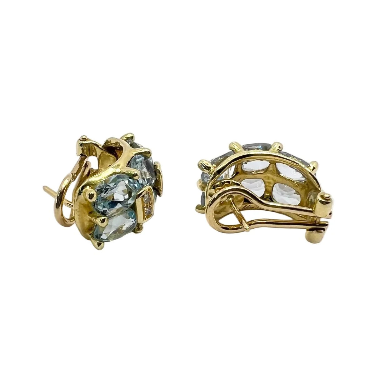 Boucles d'oreilles Clips en or jaune, aigues-marines et diamants - Image 2