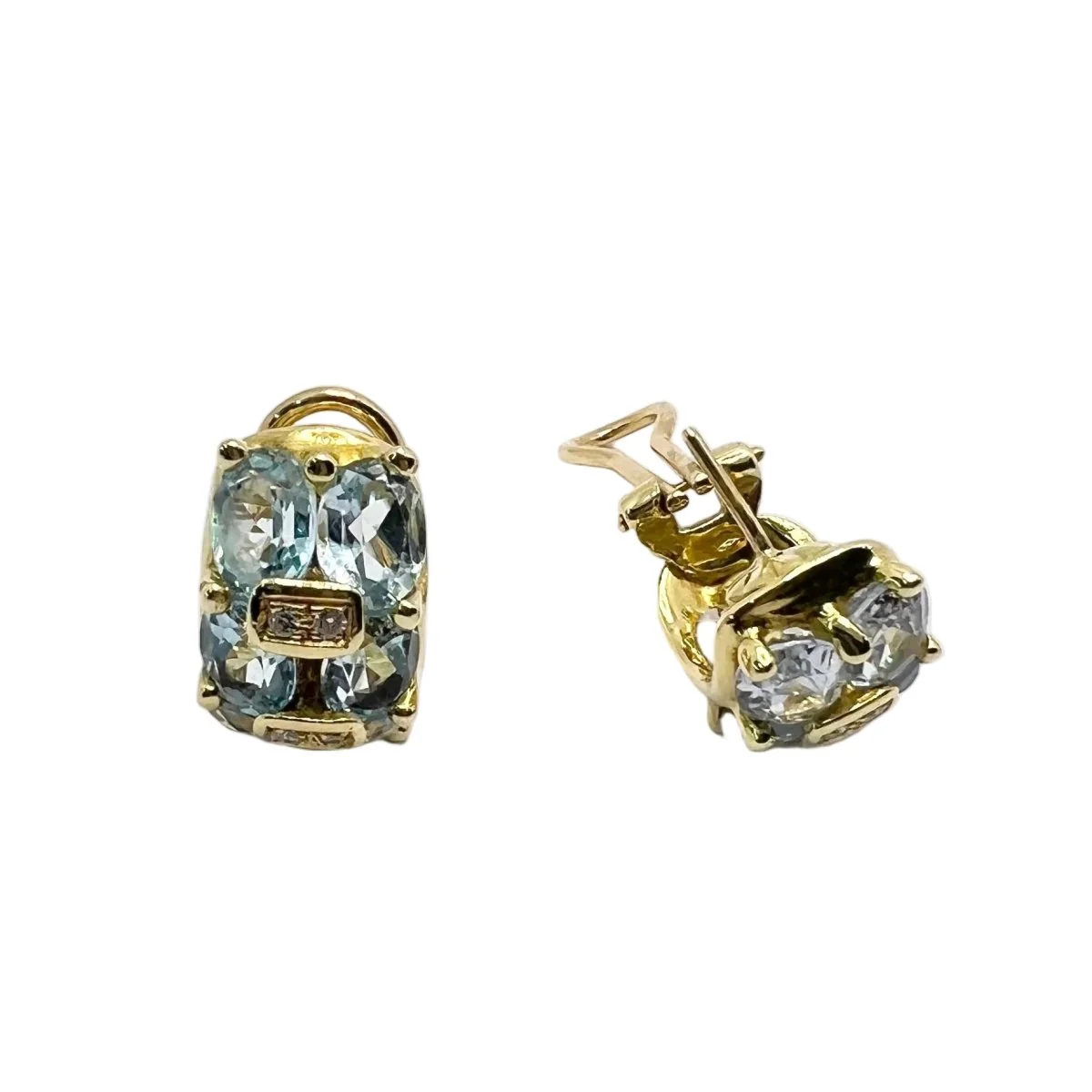 Boucles d'oreilles Clips en or jaune, aigues-marines et diamants - Image 3
