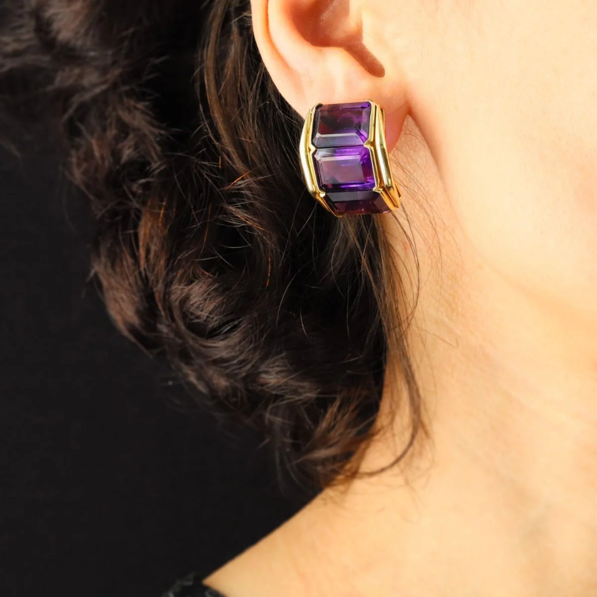 Boucles d'oreilles Clips en or jaune et améthystes - Image 2