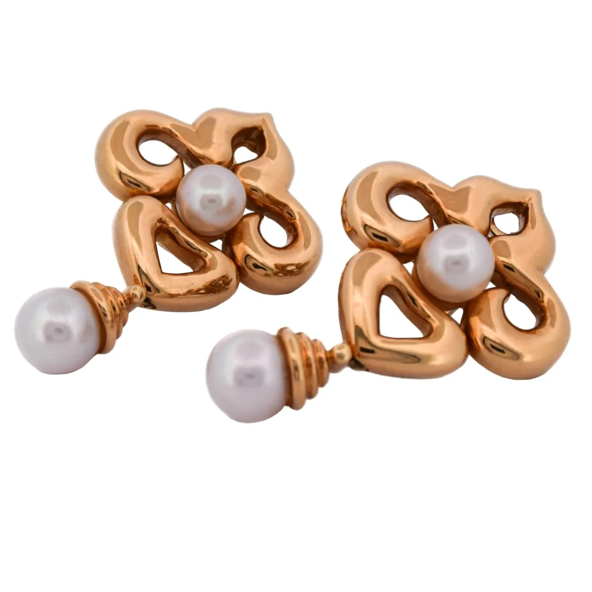 Boucles d'oreilles Clips en or jaune et perles - Image 2