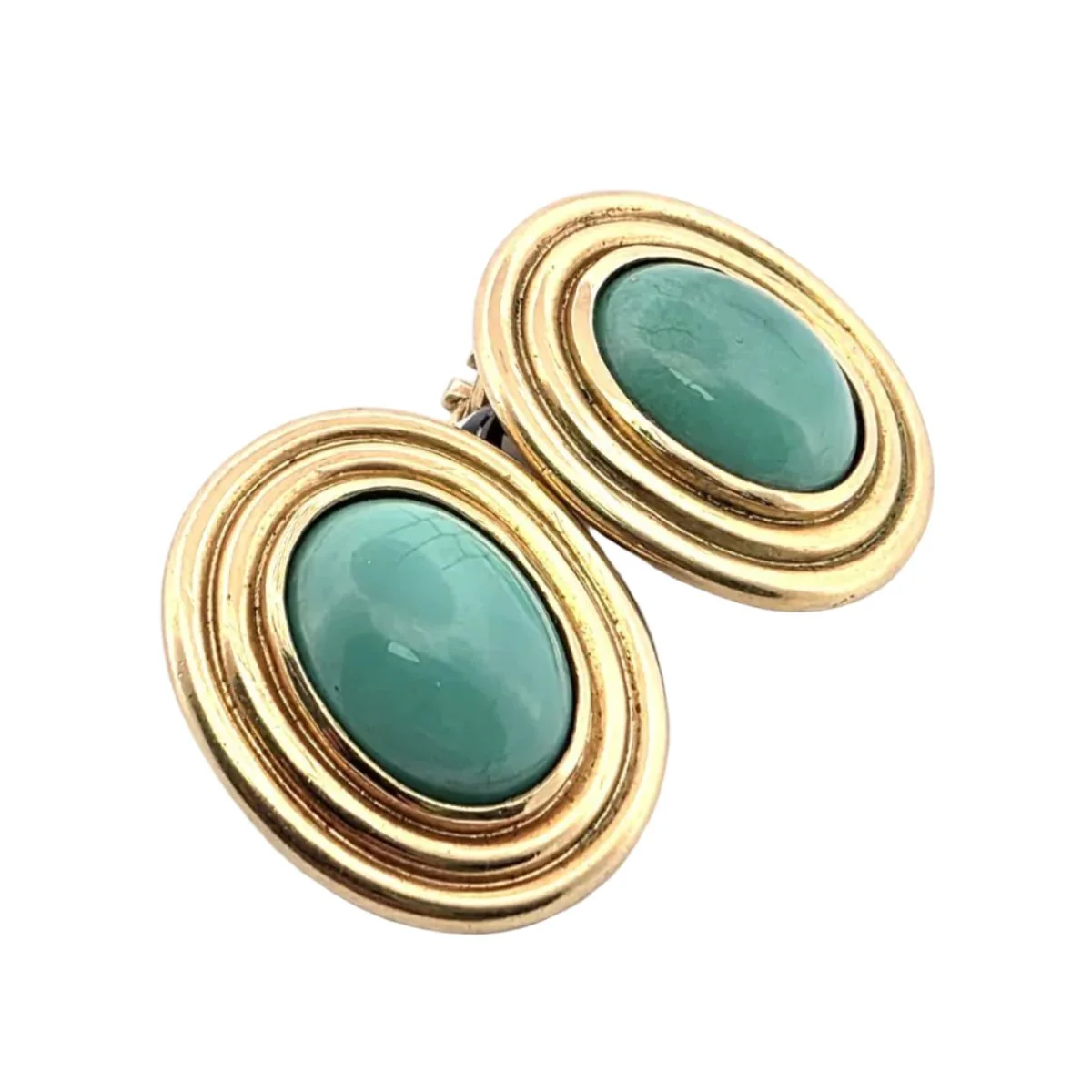Boucles d'oreilles Clips en or jaune et turquoises - Image 2
