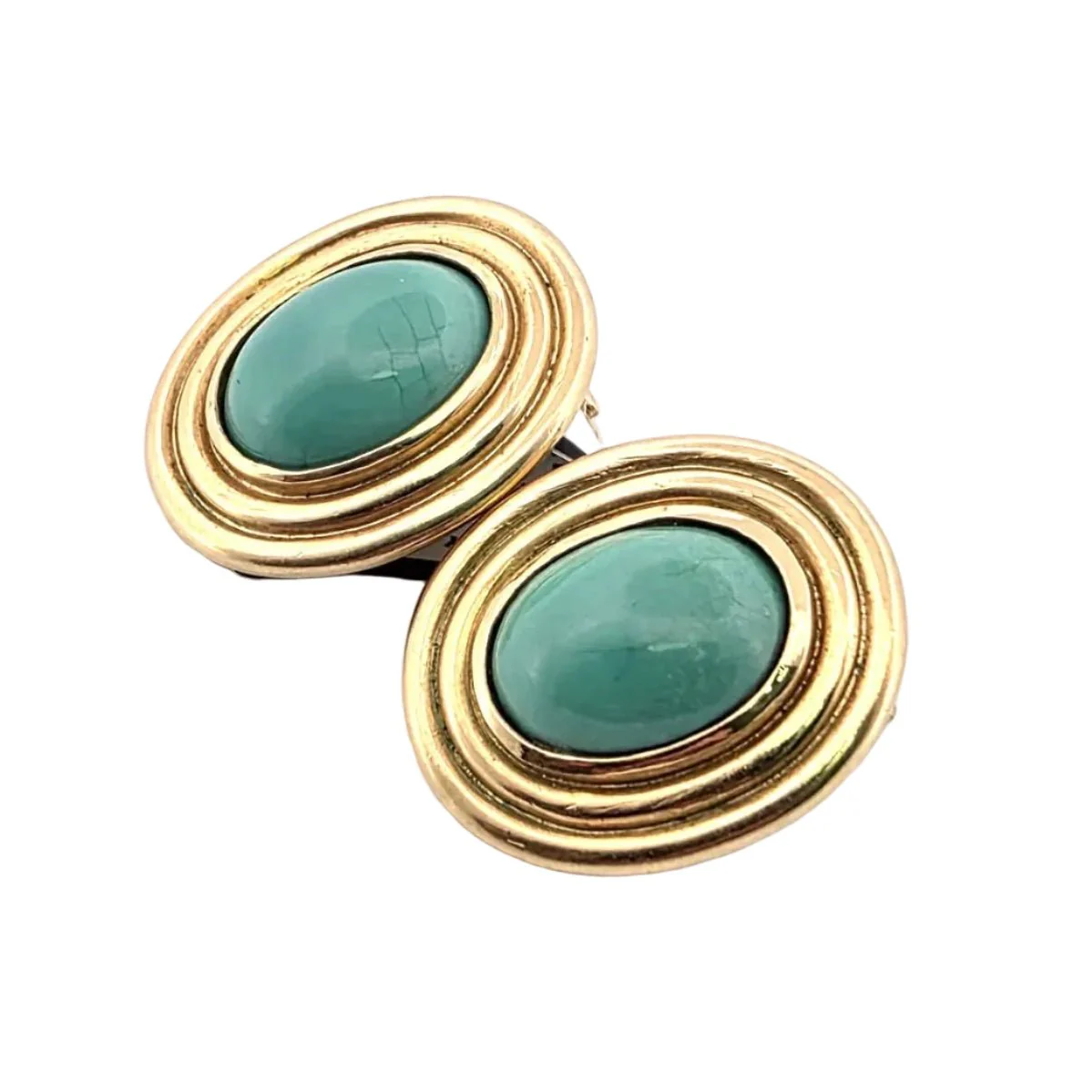 Boucles d'oreilles Clips en or jaune et turquoises - Image 3