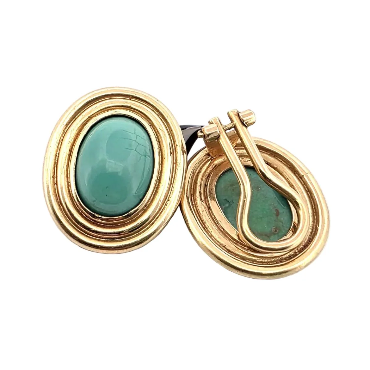 Boucles d'oreilles Clips en or jaune et turquoises - Image 4