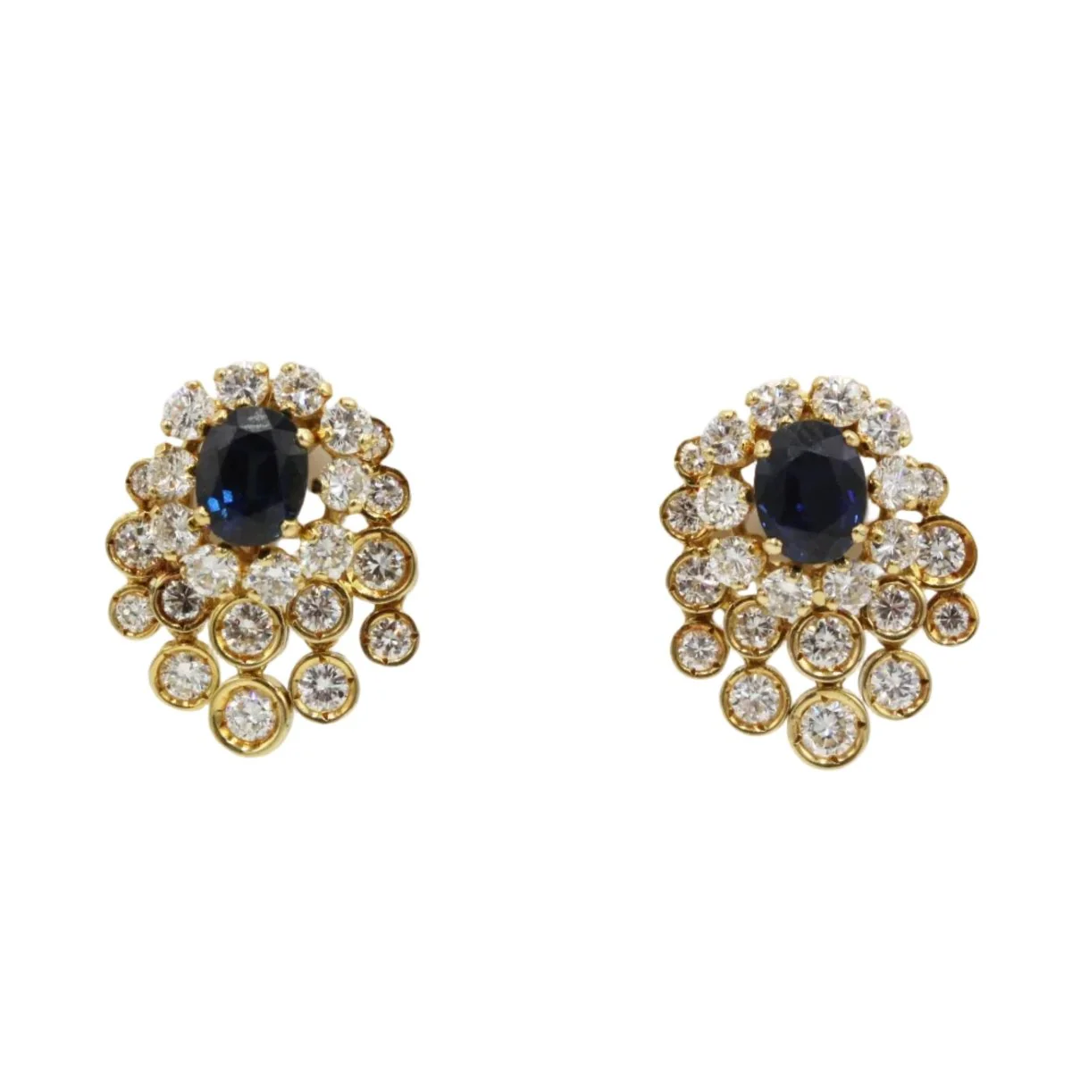 Boucles d'oreilles Clips en or jaune, saphirs et diamants