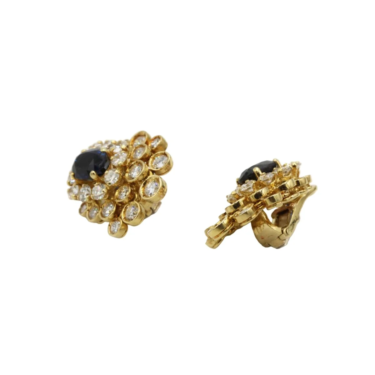Boucles d'oreilles Clips en or jaune, saphirs et diamants - Image 3