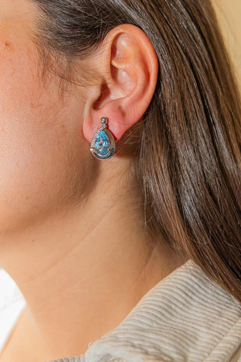 Boucles d'oreilles Clips Or blanc Topaze - Image 2