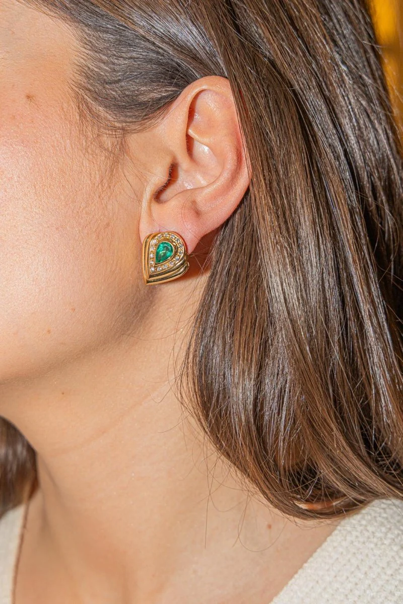 Boucles d'oreilles Clips Or jaune Emeraude - Image 2