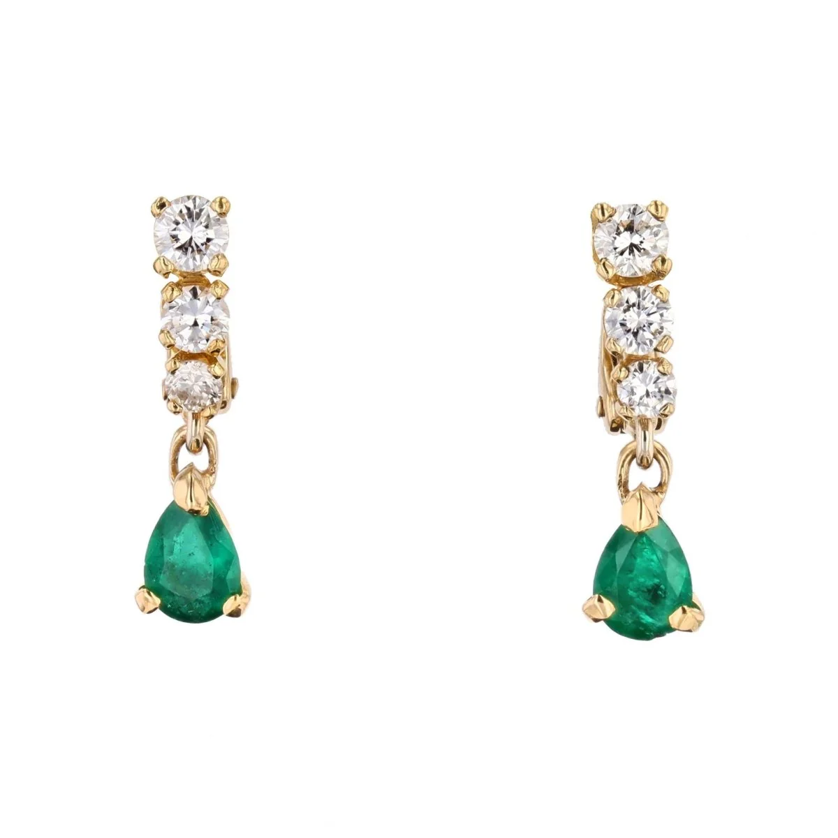 Boucles d'oreilles Clips en or jaune, émeraudes et diamants