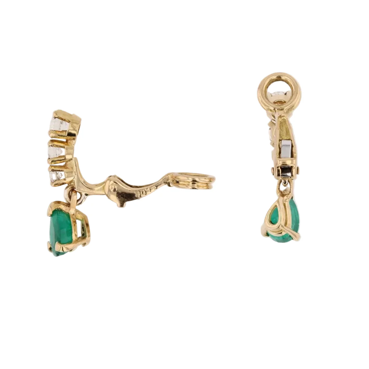 Boucles d'oreilles Clips en or jaune, émeraudes et diamants - Image 3
