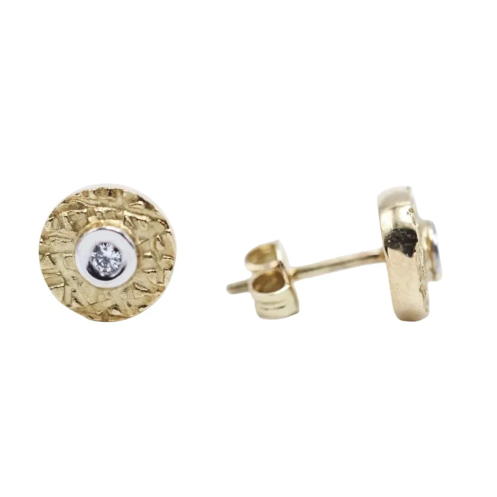 Boucles d'oreilles Clous en or jaune, or blanc et diamants - Image 3