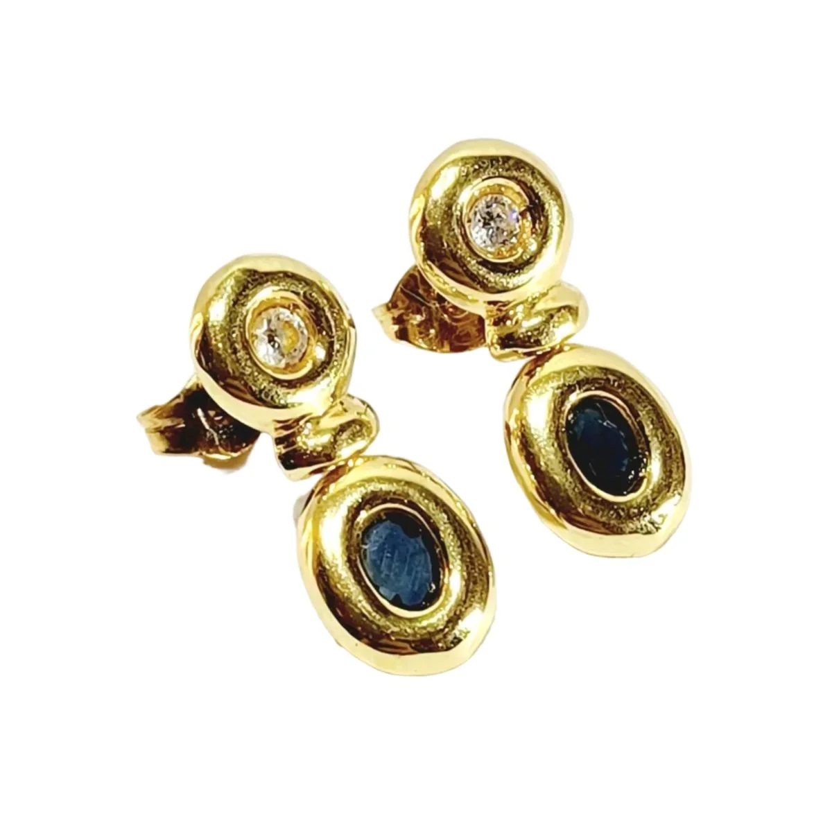 Boucles d'oreilles Clous en or jaune, saphirs et zircons - Image 4