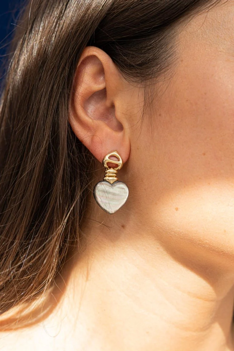 Boucles d'oreilles Coeur Or jaune Nacre - Image 2