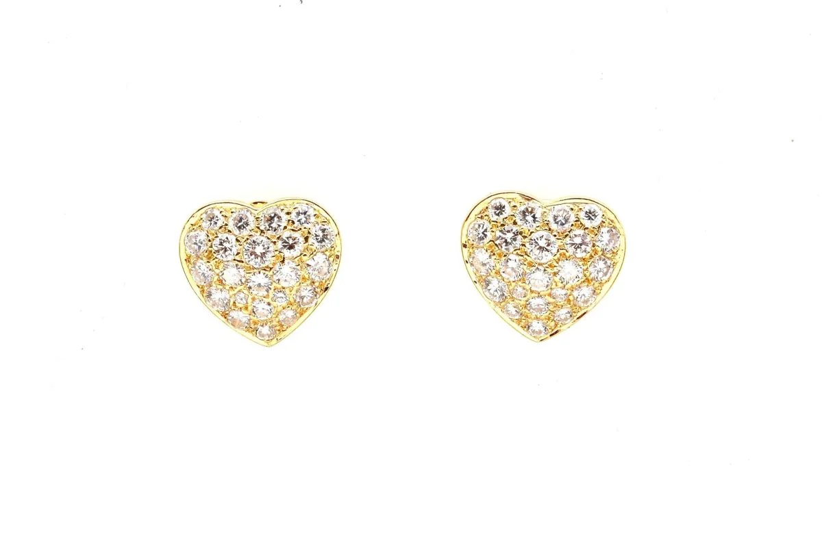 Boucles d'oreilles coeurs diamants en or jaune