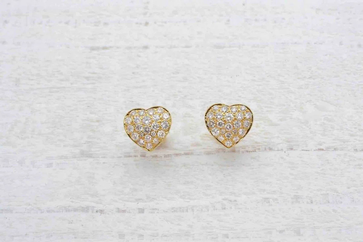 Boucles d'oreilles coeurs diamants en or jaune - Image 3