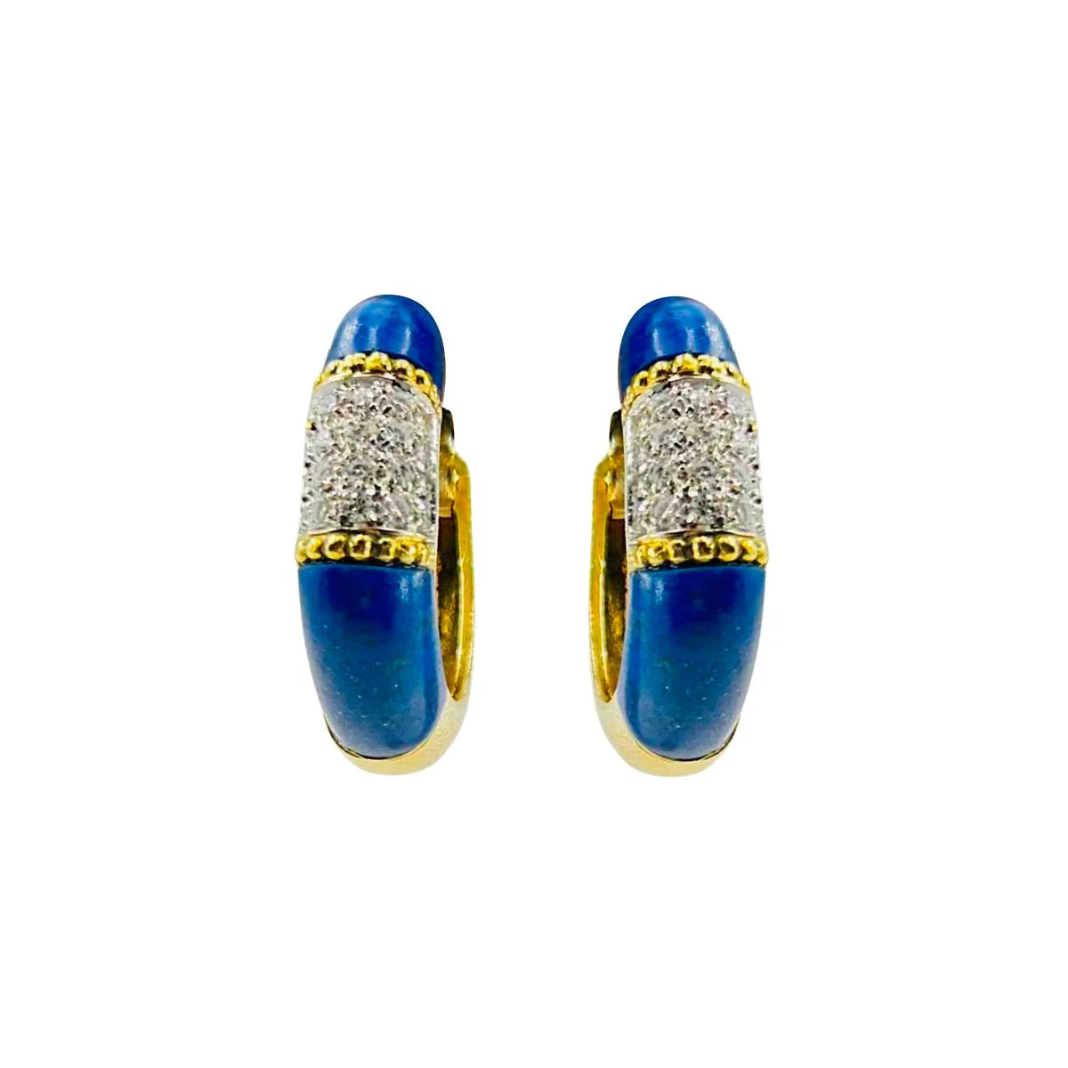 Boucles d'oreilles Créoles CARTIER en or jaune, lapis-lazuli et diamants