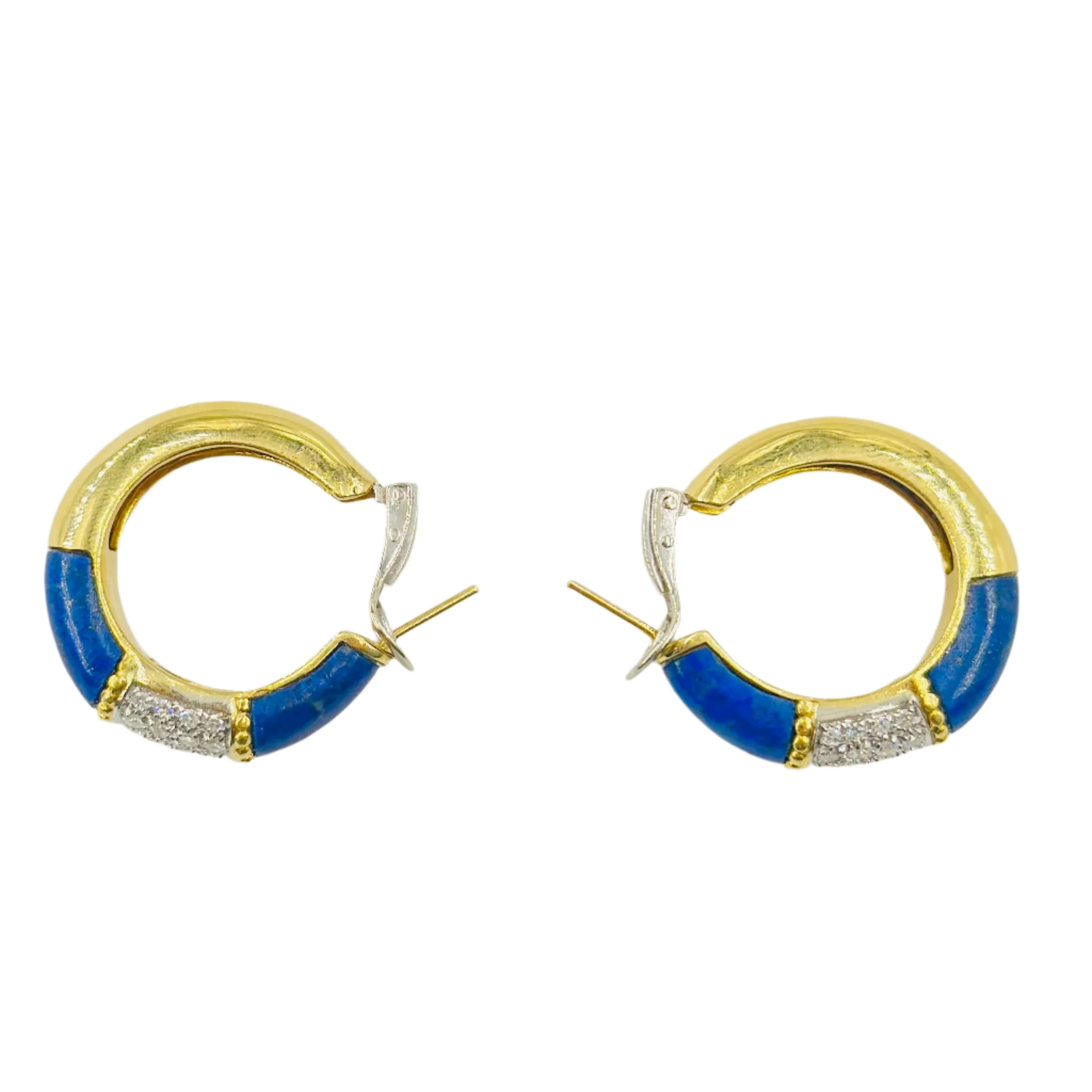 Boucles d'oreilles Créoles CARTIER en or jaune, lapis-lazuli et diamants - Image 3