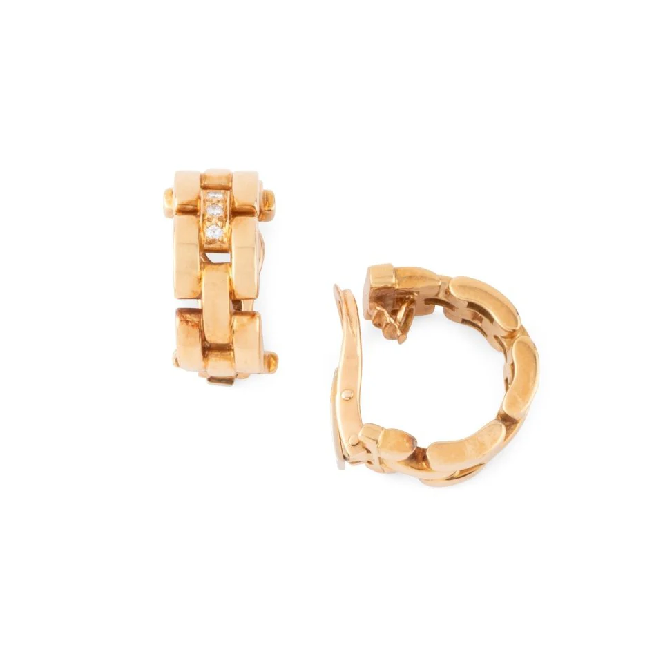 Boucles d'oreilles Créoles CARTIER "Panthère" en or jaune et diamants - Image 2