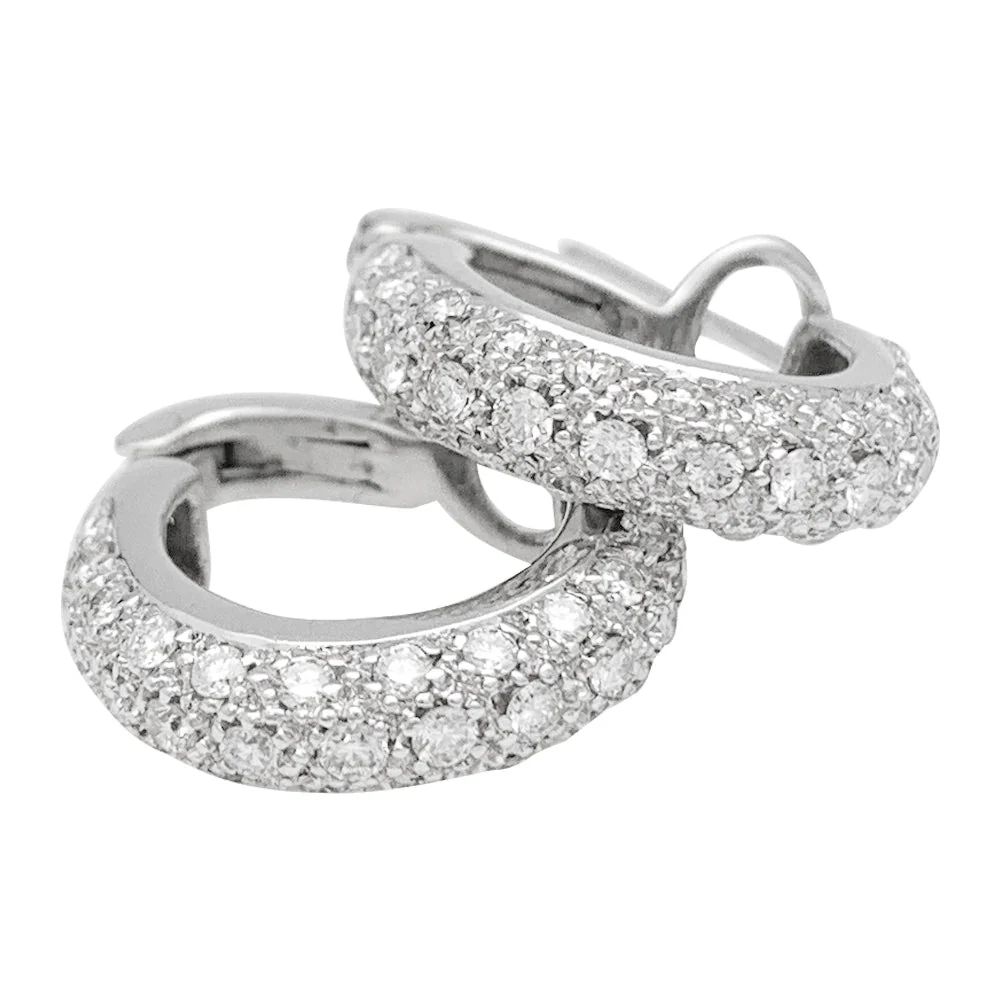 Boucles d'oreilles créoles en or blanc, diamants. - Image 2