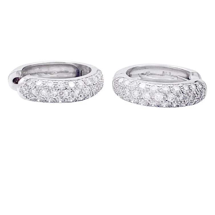 Boucles d'oreilles créoles en or blanc, diamants. - Image 2