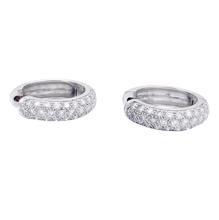 Boucles d'oreilles créoles en or blanc, diamants. - Image 3
