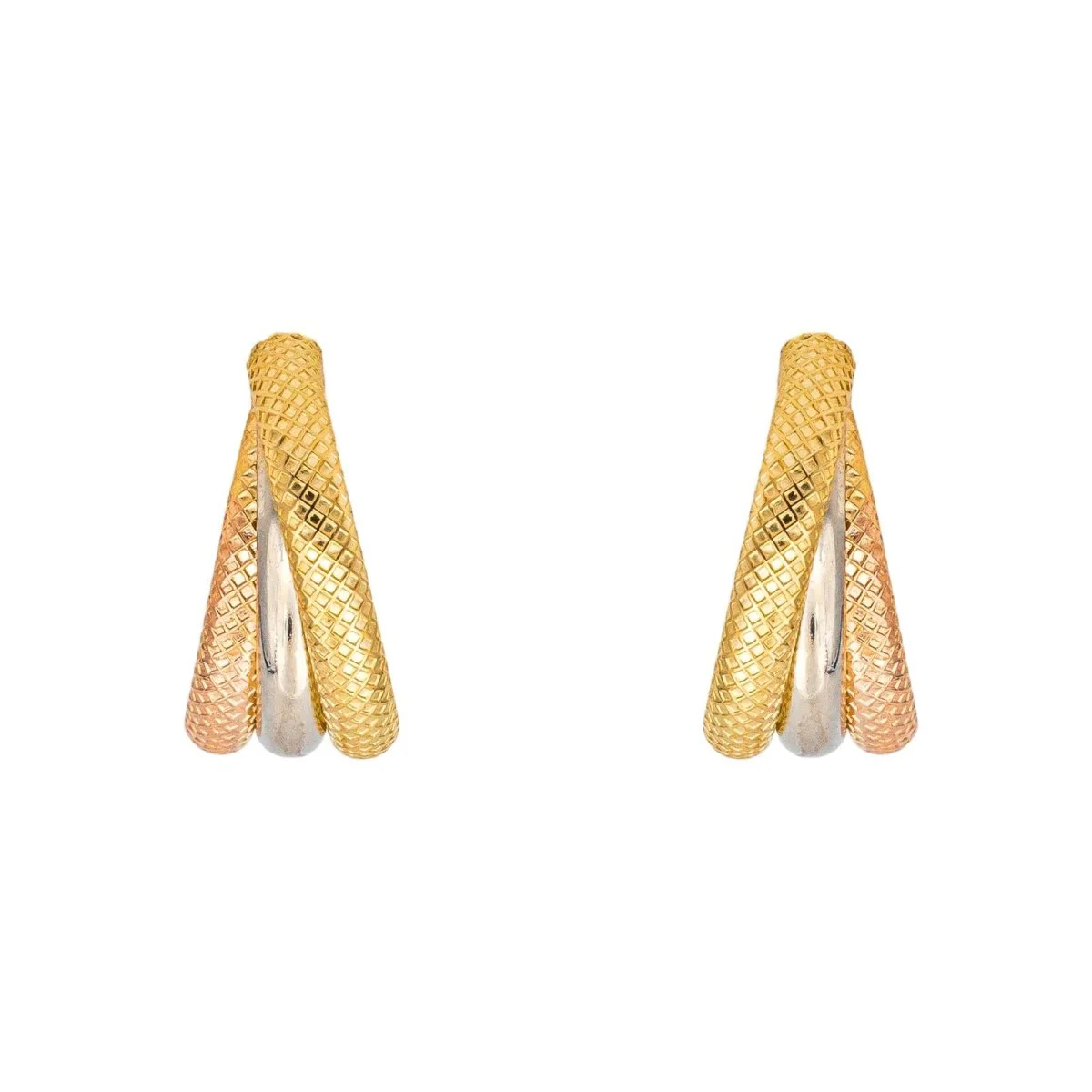 Boucles d'oreilles Créoles en or jaune, or blanc et or rose