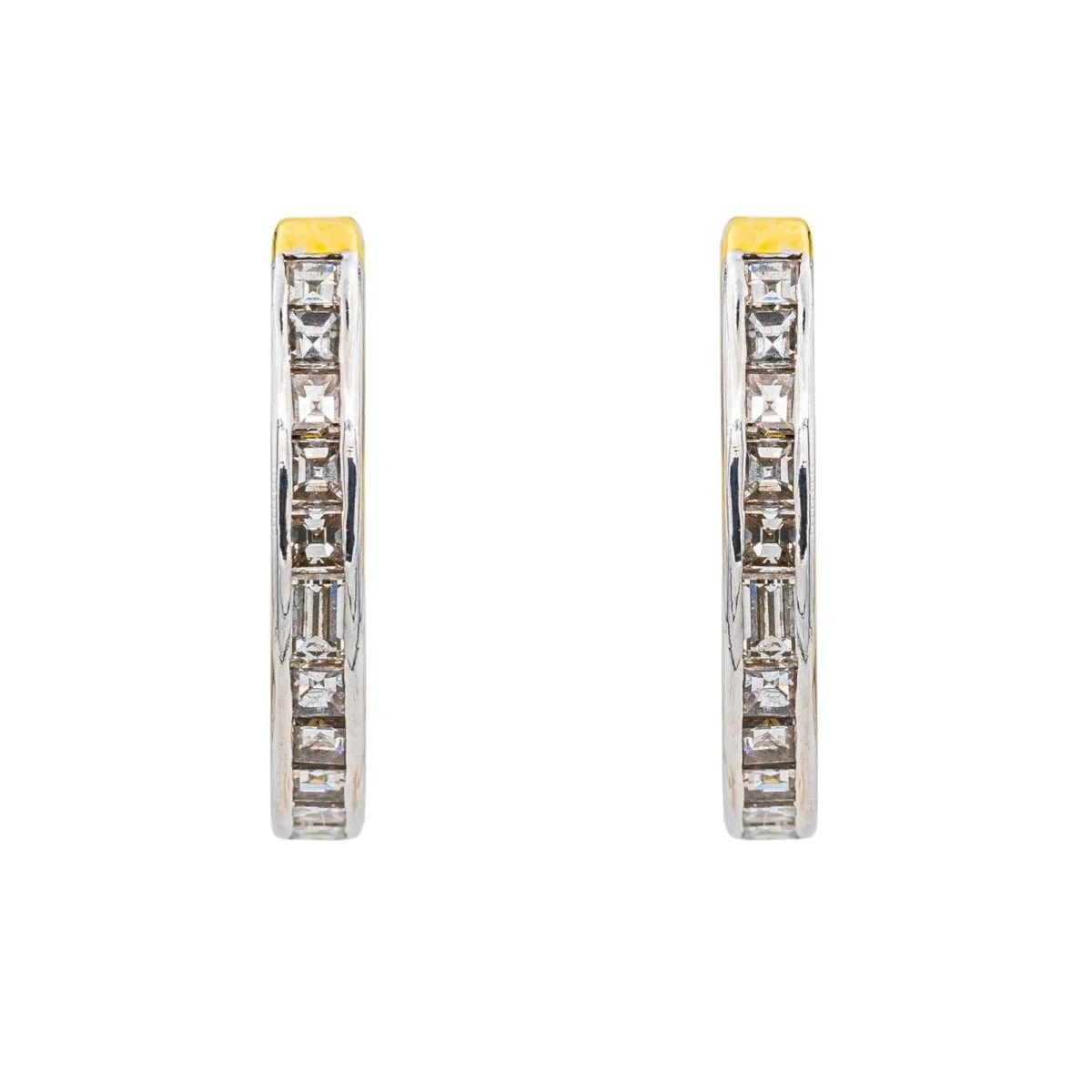 Boucles d'oreilles Créoles en or jaune, or blanc et diamants