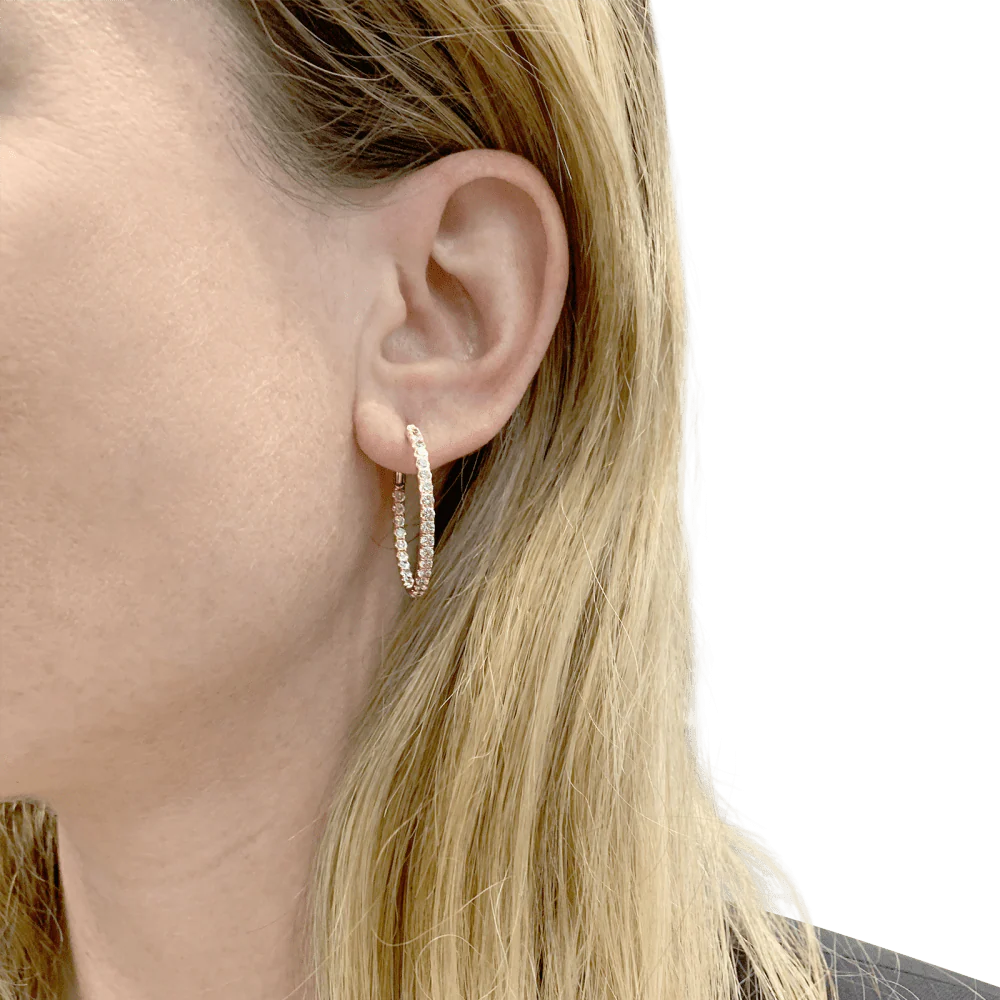 Boucles d'oreilles Créoles en or rose et diamants - Image 2
