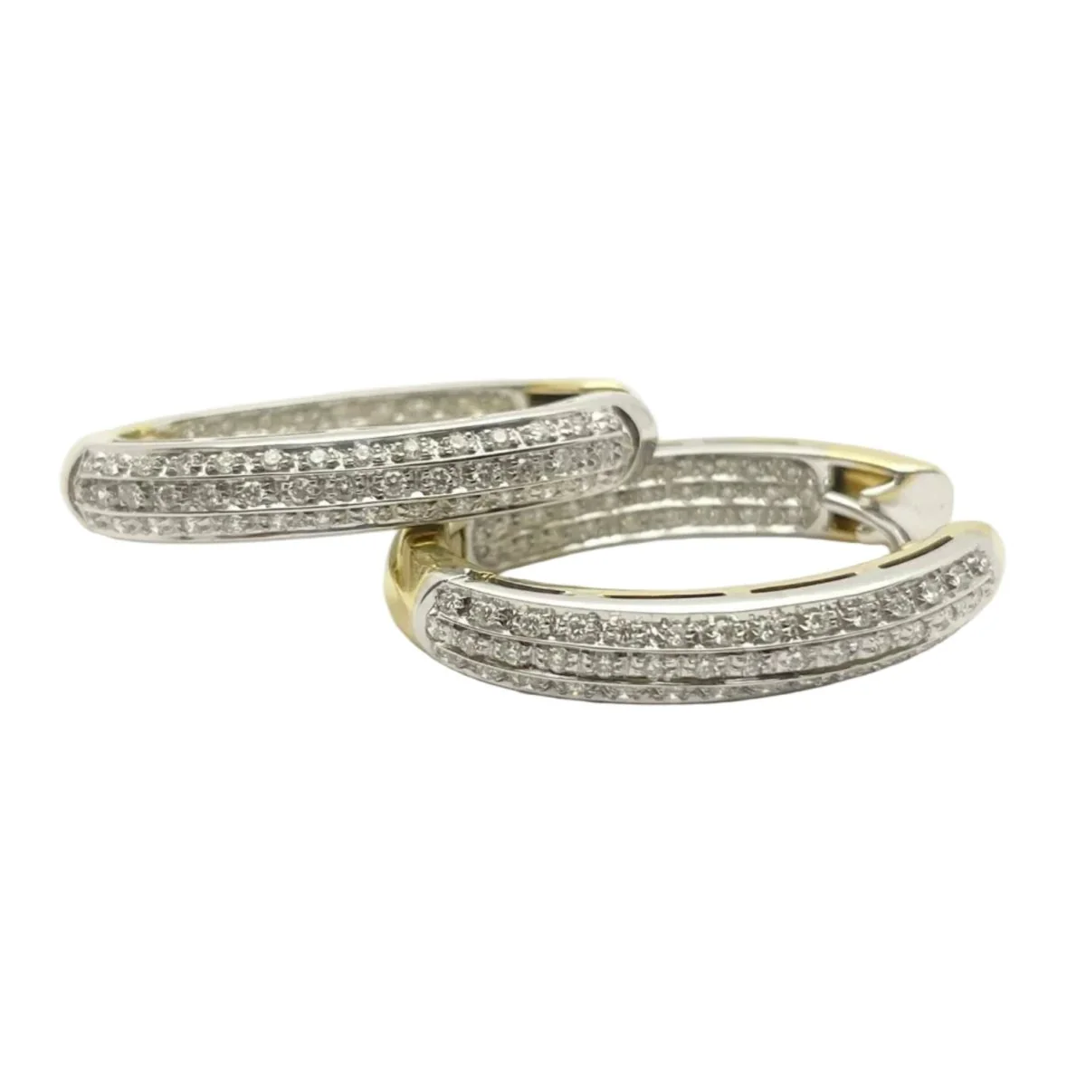 Boucles d'oreilles Créoles RECARLO en or blanc, or jaune et diamants - Image 2