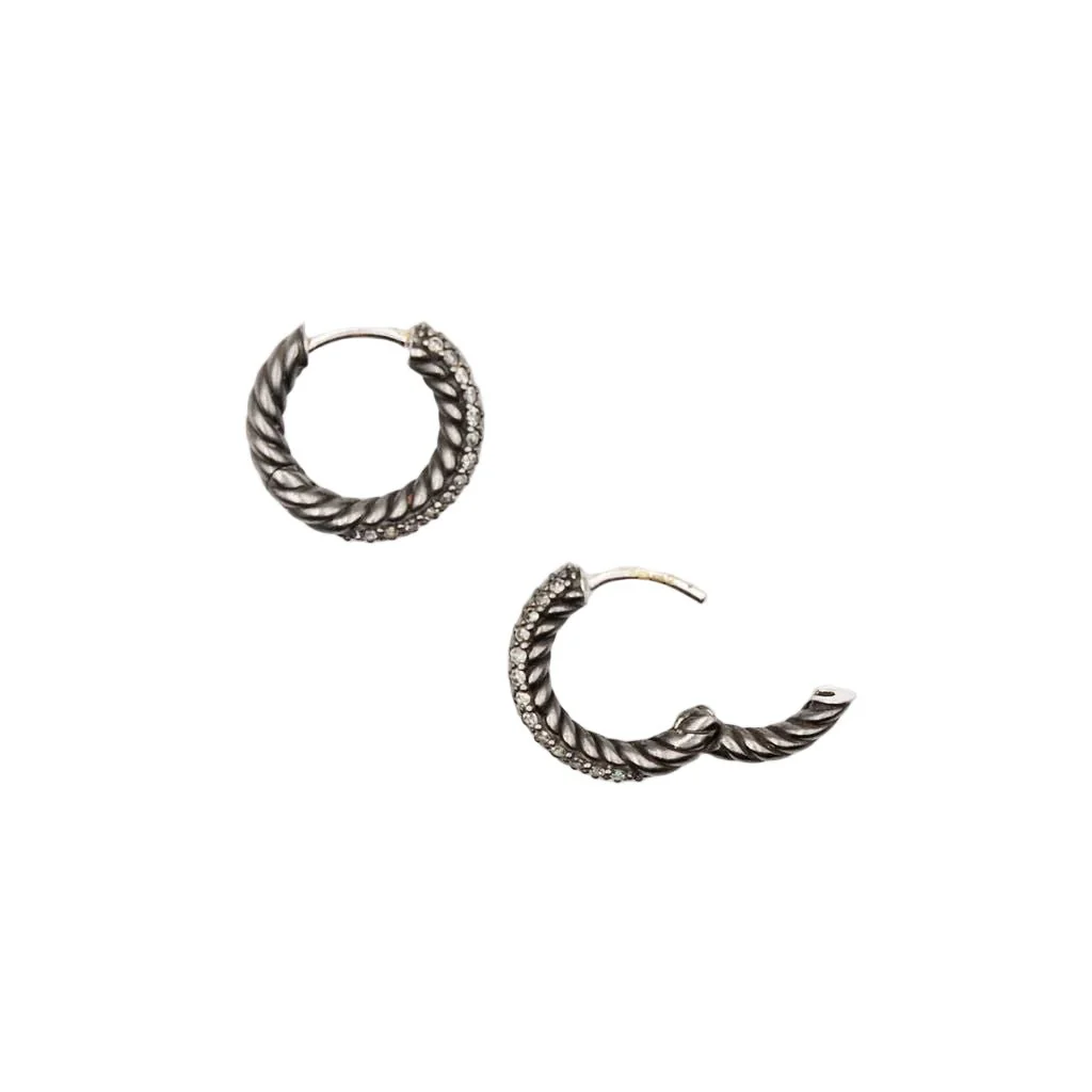 Boucles d'oreilles Créoles DAVID YURMAN en argent noirci et diamants - Image 3