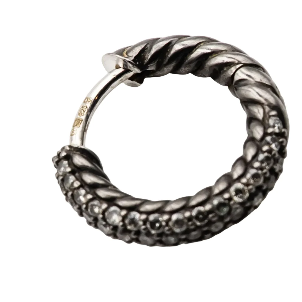 Boucles d'oreilles Créoles DAVID YURMAN en argent noirci et diamants - Image 4