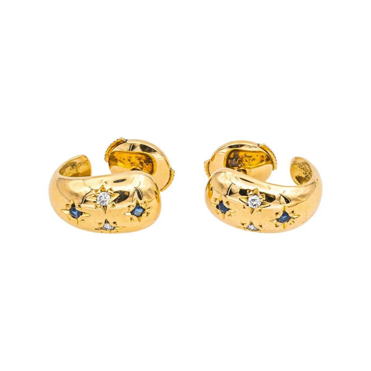 Boucles d'oreilles Créoles en or jaune, saphirs et diamants - Image 3