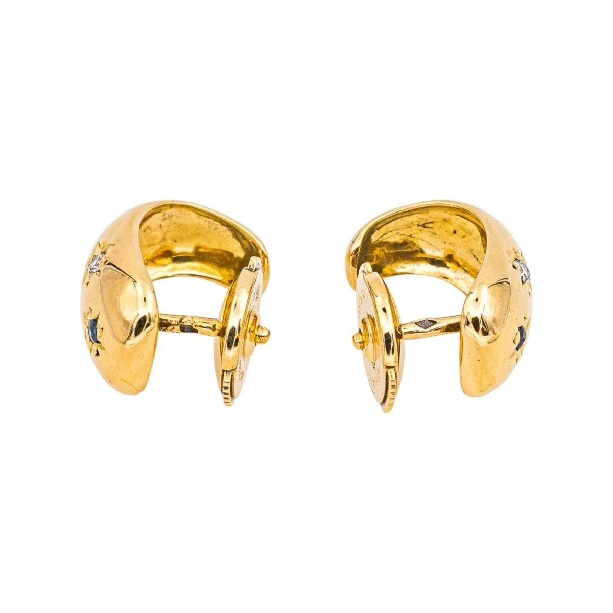 Boucles d'oreilles Créoles en or jaune, saphirs et diamants - Image 4