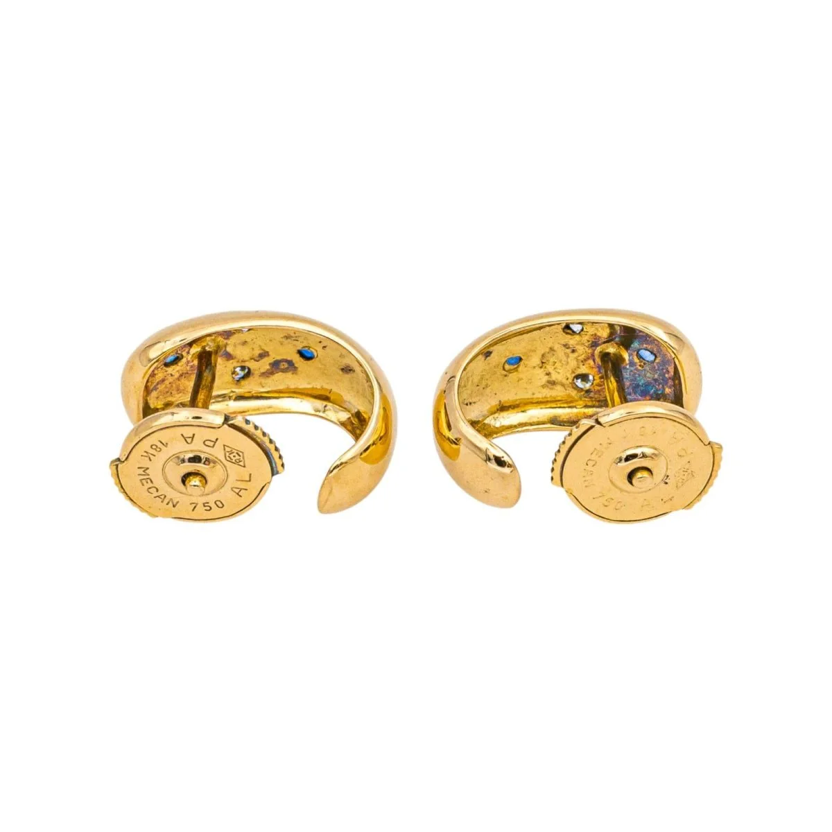 Boucles d'oreilles Créoles en or jaune, saphirs et diamants - Image 5