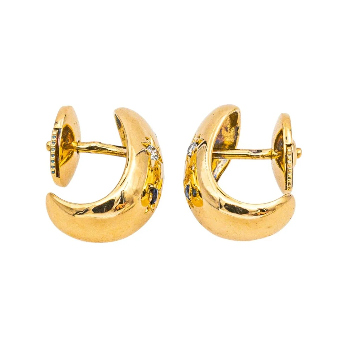 Boucles d'oreilles Créoles en or jaune, saphirs et diamants - Image 6