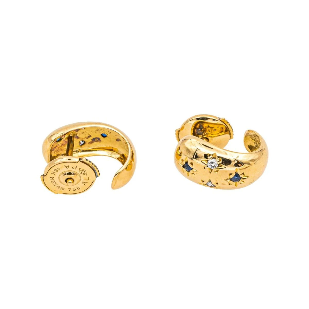 Boucles d'oreilles Créoles en or jaune, saphirs et diamants - Image 7