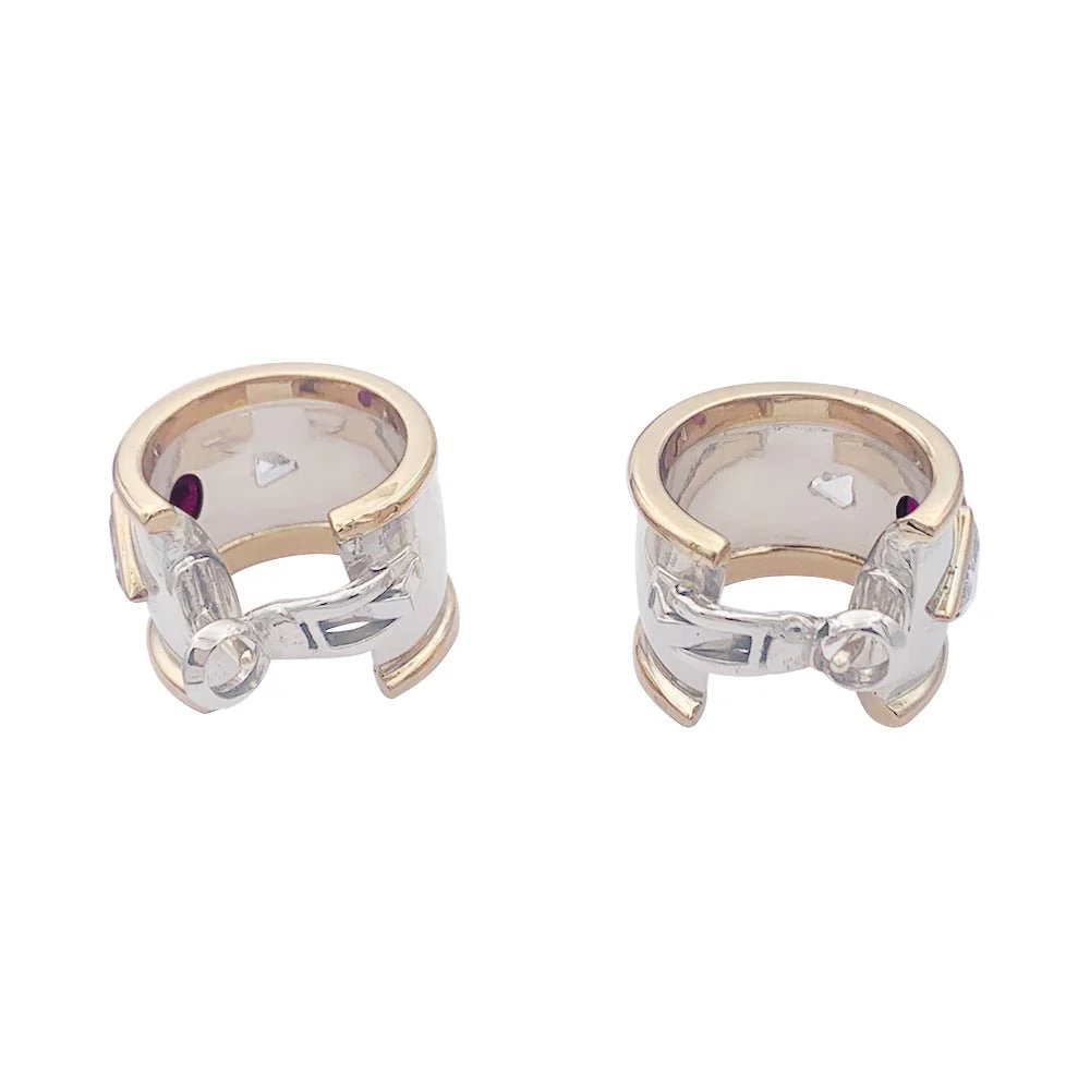 Boucles d'oreilles en or jaune et or blanc avec rubis et diamants. - Image 3