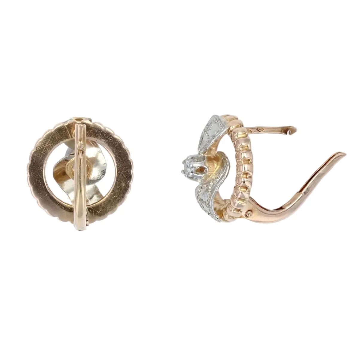 Boucles d'oreilles Dormeuses en or rose, or blanc et diamants - Image 3