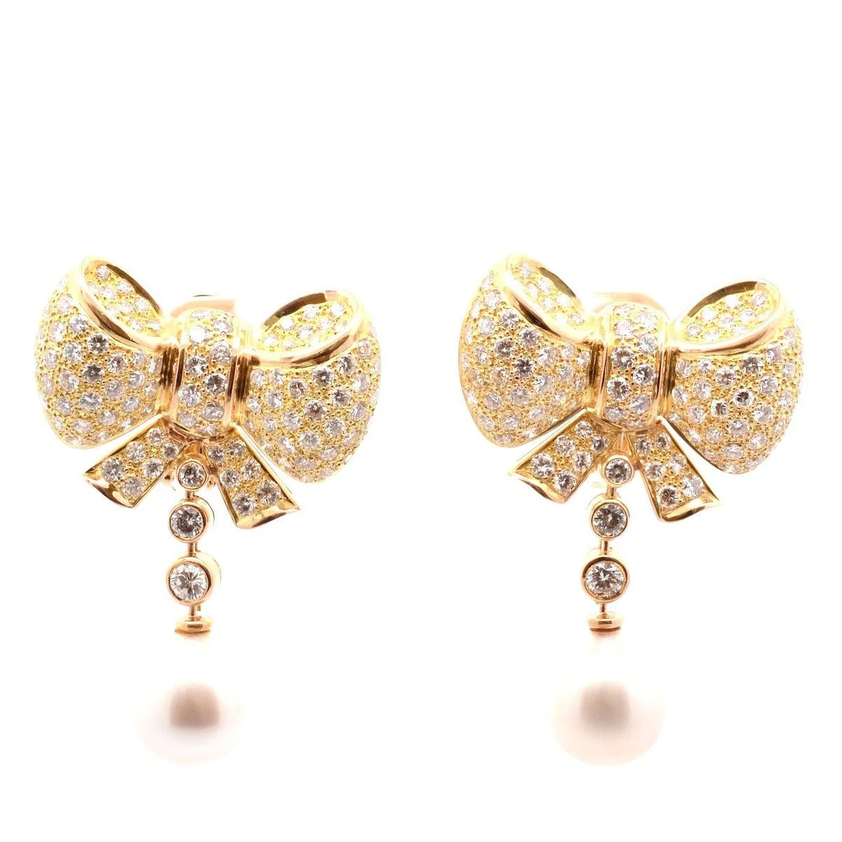 Boucles d'oreilles Pendantes en or jaune, perles et diamants