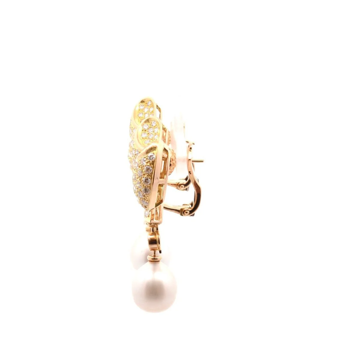 Boucles d'oreilles Pendantes en or jaune, perles et diamants - Image 3