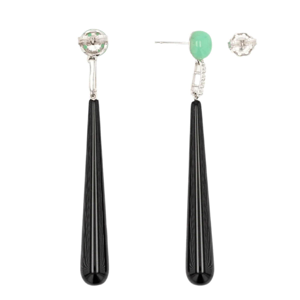 Boucles d'oreilles Pendantes en or blanc, chrysoprase, onyx et diamants - Image 3