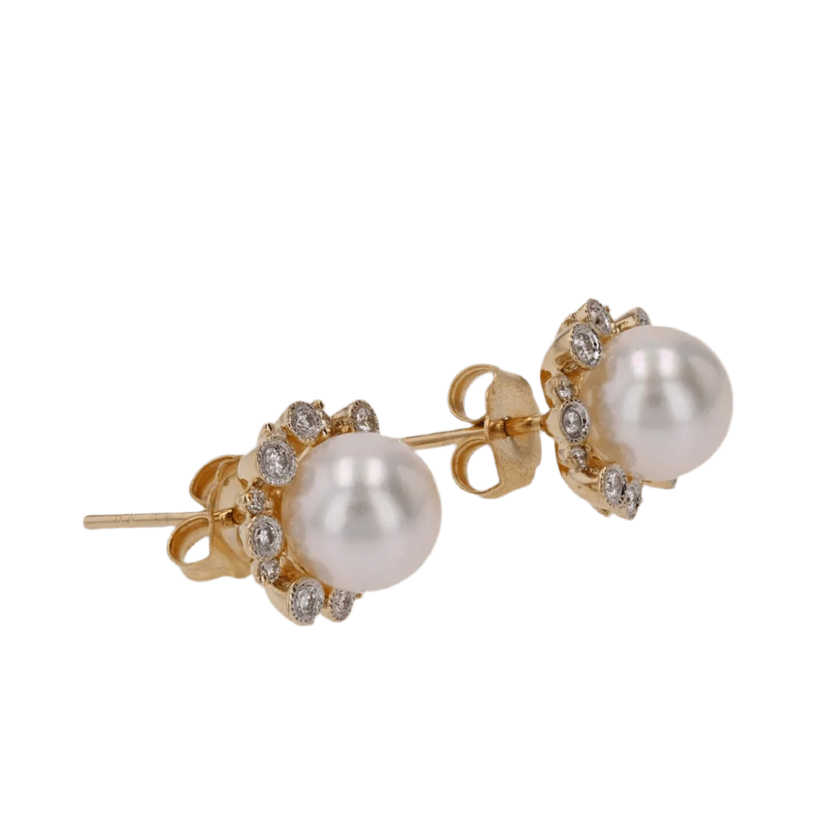 Boucles d'oreilles Puces en or jaune, perles et diamants - Image 3