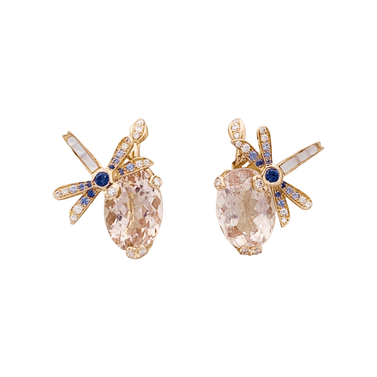Boucles d'oreilles DIOR "Gourmande" en or rose, morganite, nacre, saphirs et diamants