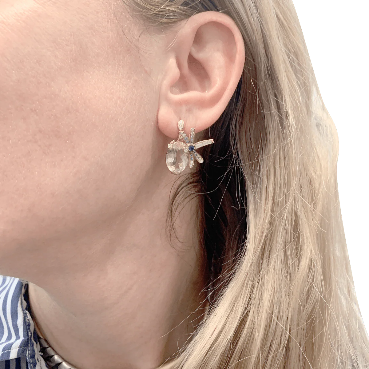 Boucles d'oreilles DIOR "Gourmande" en or rose, morganite, nacre, saphirs et diamants - Image 2