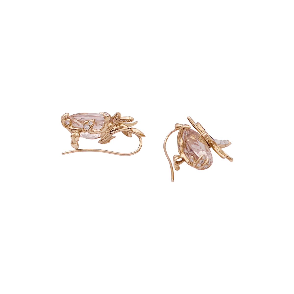 Boucles d'oreilles DIOR "Gourmande" en or rose, morganite, nacre, saphirs et diamants - Image 3