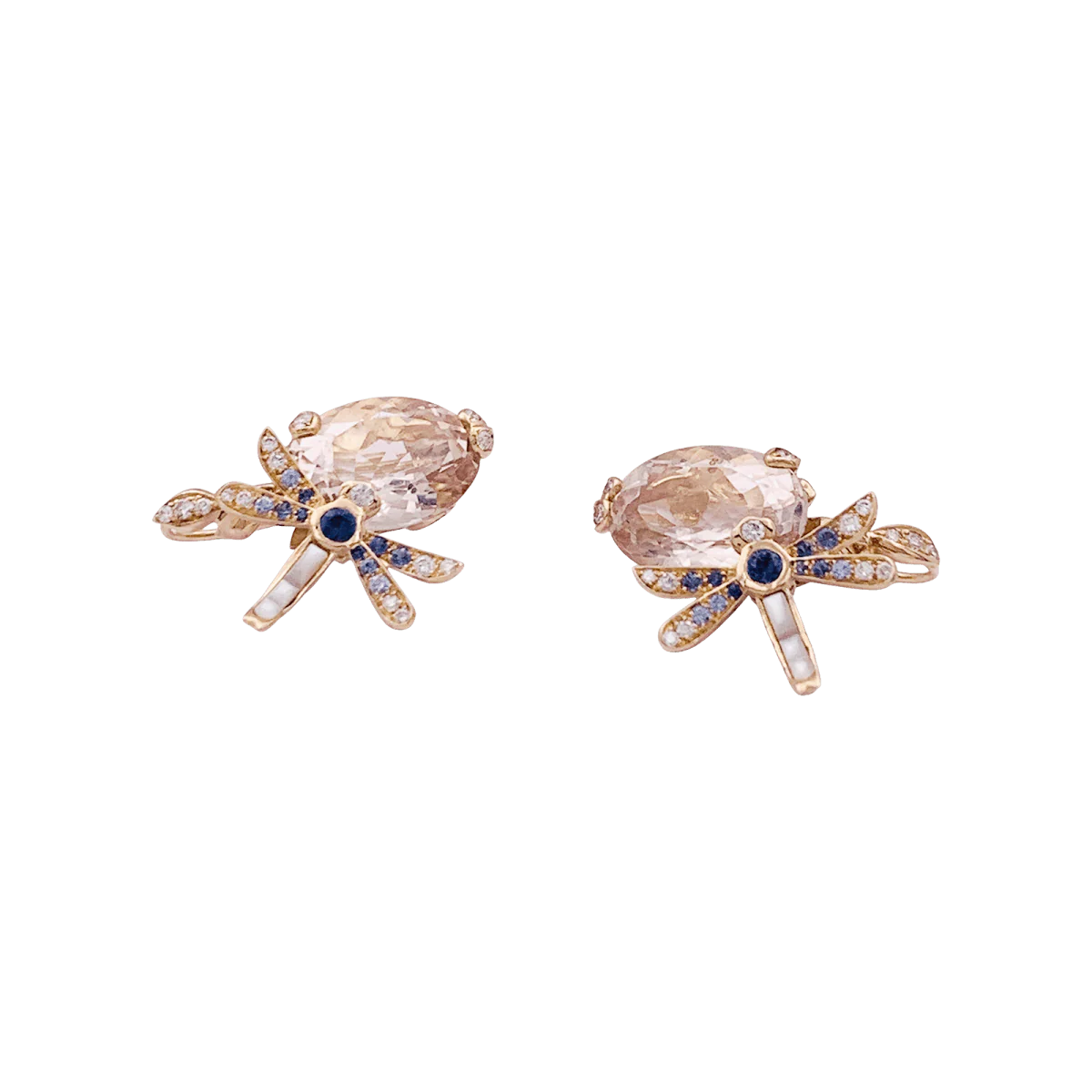 Boucles d'oreilles DIOR "Gourmande" en or rose, morganite, nacre, saphirs et diamants - Image 4